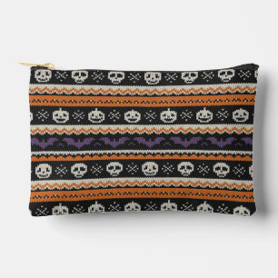 Cute, fair isle/colorwork Halloween skull & bats Accessory Pouch