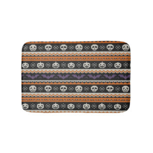 Cute, fair isle/colorwork Halloween skull & bats  Bath Mat