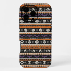 Cute, fair isle/colorwork Halloween skull & bats  iPhone 16 Pro Max Case