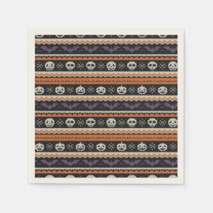 Cute, fair isle/colorwork Halloween skull & bats Napkin