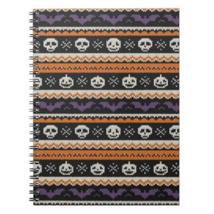 Cute, fair isle/colorwork Halloween skull & bats Notebook
