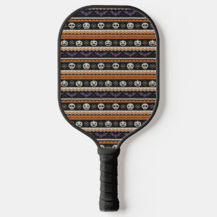 Cute, fair isle/colorwork Halloween skull & bats Pickleball Paddle