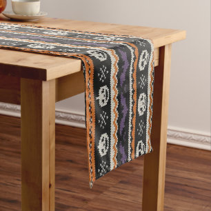 Cute, fair isle/colorwork Halloween skull & bats Short Table Runner