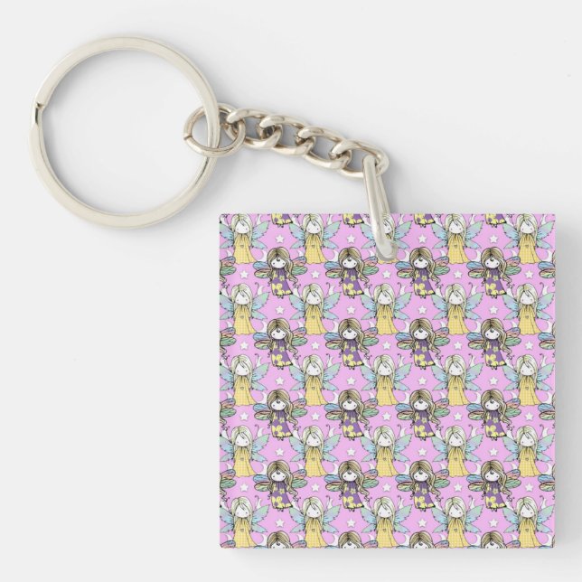 Cute Fairies and Stars and Moons Pattern Key Ring (Front)