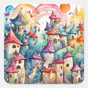 Cute fairies in fairyland like a fairytale Card Square Sticker
