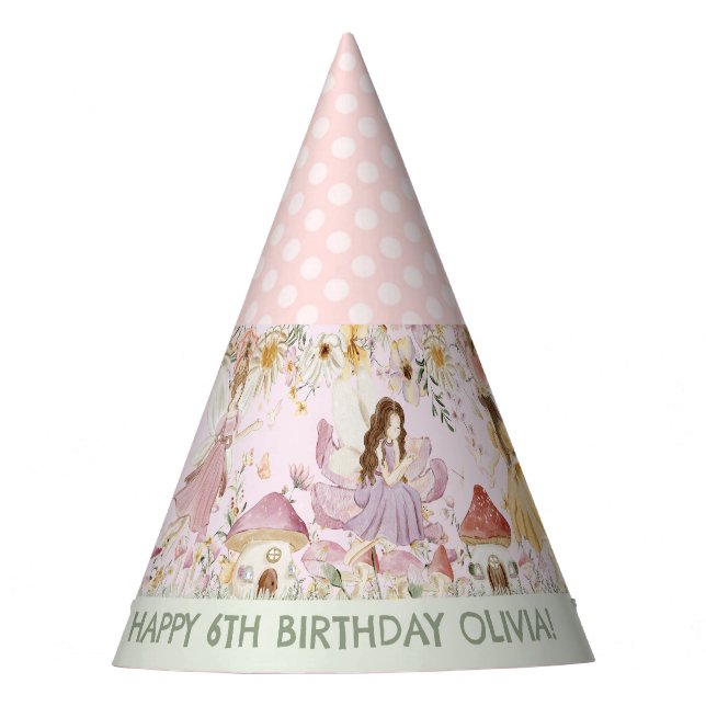 Cute Fairies Wildflower Meadow Flowers Birthday Party Hat (Front)