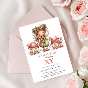Cute Fairy 1st Birthday Pink Floral Party Invite