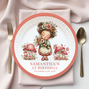 Cute Fairy 1st Birthday Pink Floral Party Paper Plate