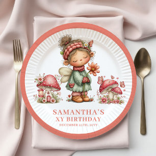 Cute Fairy 4th Birthday Pastel Pink Floral Plates