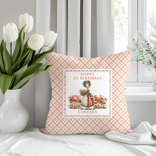 Cute Fairy 5th Birthday Pink Mushroom Throw Pillow