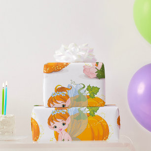 Cute Fairy And A Pumpkin Wrapping Paper