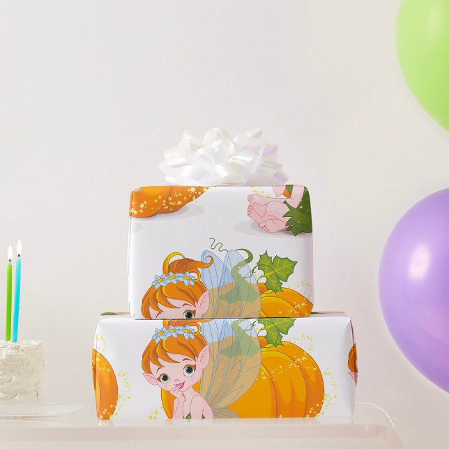 Cute Fairy And A Pumpkin Wrapping Paper (Creator Uploaded)