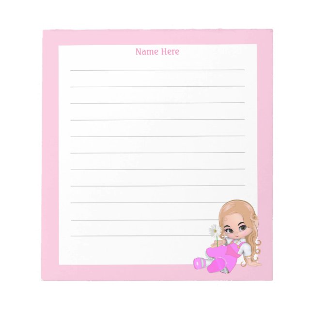 Cute Fairy and Flower Lined Notepad (Front)