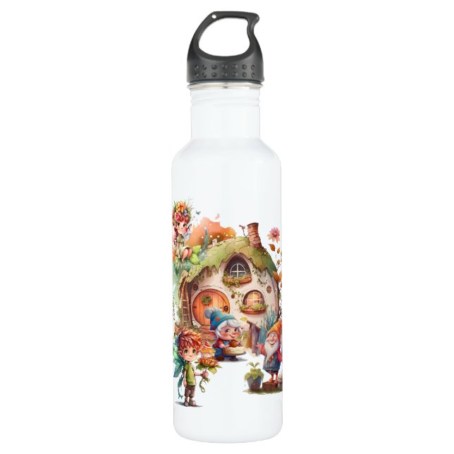 Cute Fairy And Gnome Water Bottle (Front)