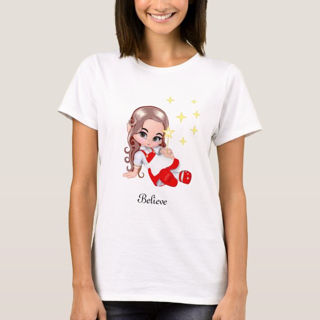 Cute fairy angel dressed in red & stars T-Shirt (Front)