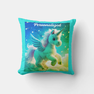 Cute Fairy Baby Unicorn green Sparkling Fantasy  Cushion