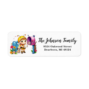 Cute Fairy Bee Girl Cute Puppy Mailbox Floral Return Address Label