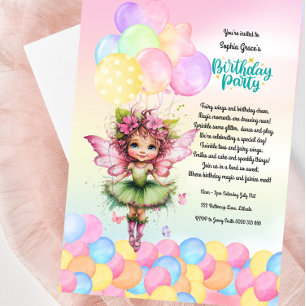 Cute Fairy Birthday Party Invitation- Garden Party Invitation
