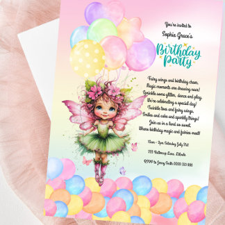 Cute Fairy Birthday Party Invitation- Garden Party Invitation