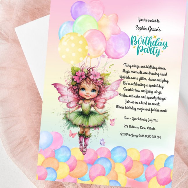 Cute Fairy Birthday Party Invitation- Garden Party Invitation (Sweet Fairy Birthday party Invitation For Little Girls)