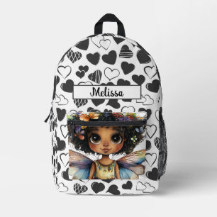 Cute Fairy Black Girl Hearts Customizable Name  Printed Backpack