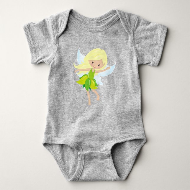Cute Fairy, Blonde Hair, Magic Fairy, Forest Fairy Baby Bodysuit (Front)
