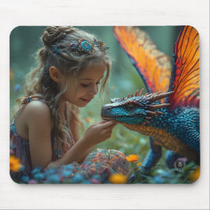 Cute Fairy Blue Dragon Design Mouse Pad