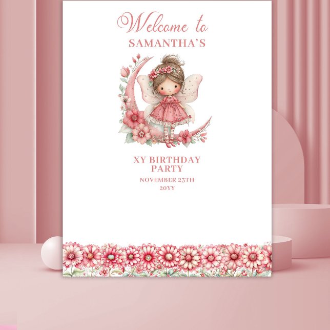 Cute Fairy Blush Flowers 6th Birthday Backdrop Tapestry (Cute Fairy Blush Flowers 6th Birthday Backdrop)