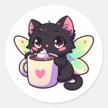Cute fairy cat drinking hot chocolate