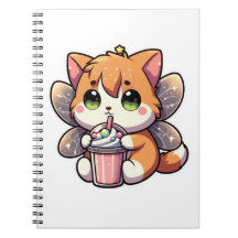Cute fairy cat drinking milkshake 