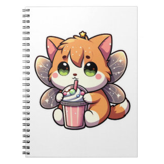 Cute fairy cat drinking milkshake notebook