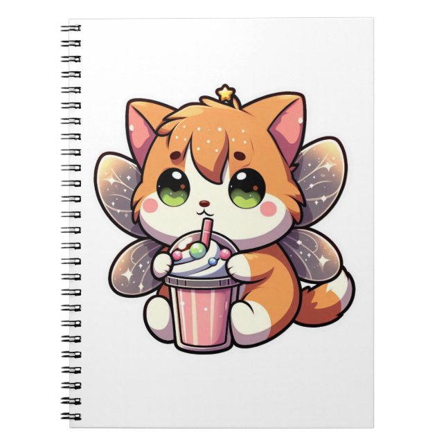 Cute fairy cat drinking milkshake  notebook (Front)