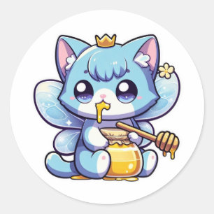 Cute fairy cat eating raw honey classic round sticker