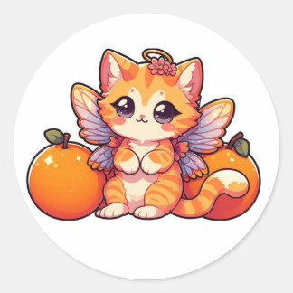 Cute fairy cat with oranges classic round sticker