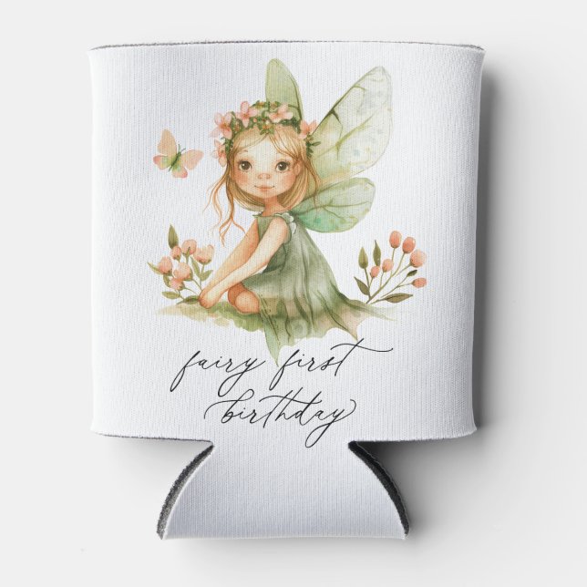 Cute Fairy First Birthday Can Cooler (Front)