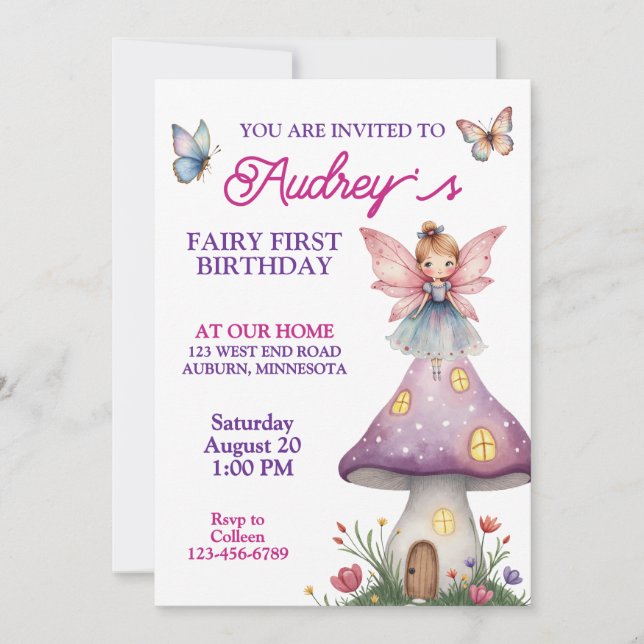 Cute Fairy First Birthday Invitation (Front)