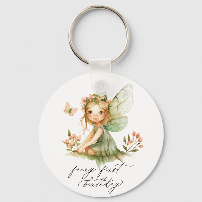 Cute Fairy First Birthday Key Ring (Front)