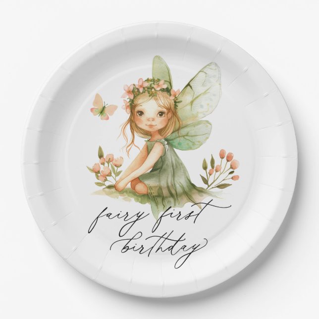 Cute Fairy First Birthday Paper Plate (Front)