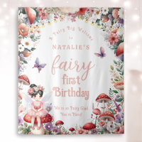 Cute Fairy First Birthday Party Welcome Backdrop