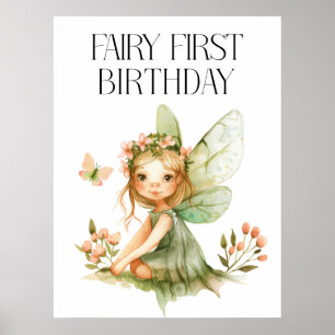 Cute Fairy First Birthday  Poster
