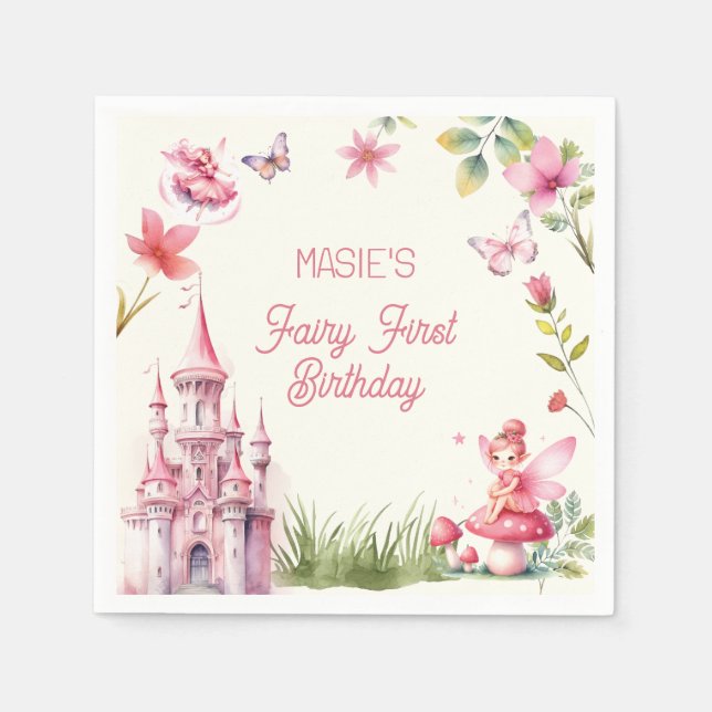 Cute Fairy First Wildflower Birthday  Napkin (Front)
