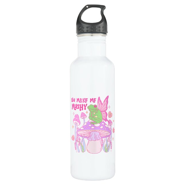 Cute Fairy Frog and Mushroom - You Make Me Mushy 710 Ml Water Bottle (Front)