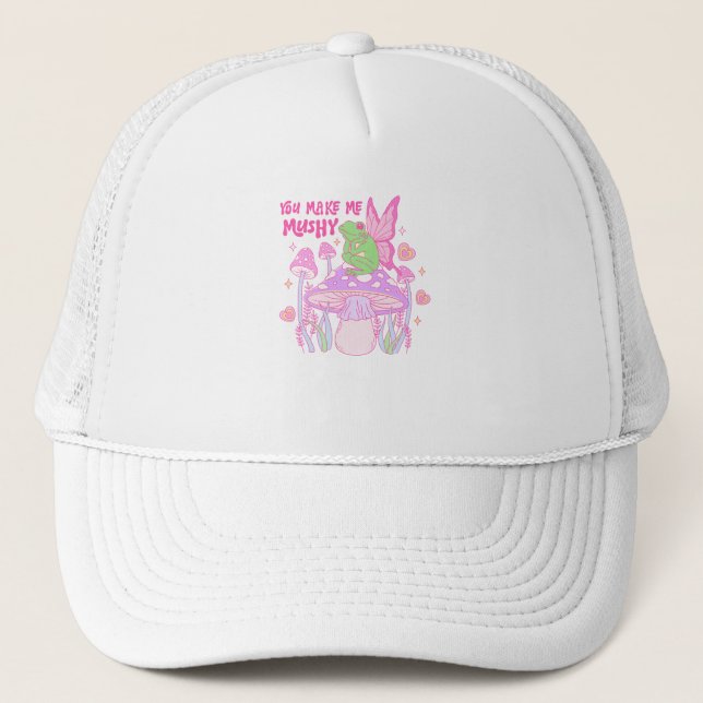 Cute Fairy Frog and Mushroom - You Make Me Mushy Trucker Hat (Front)