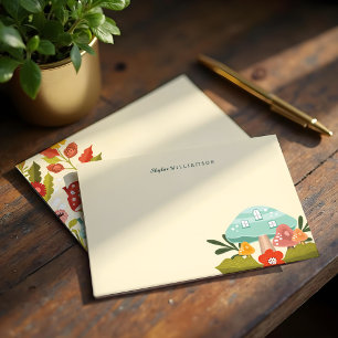 Cute Fairy Garden Autumn Leafs Mushroom & Pumpkin Card