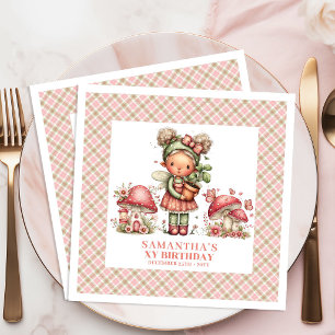 Cute Fairy Garden Birthday Paper Napkins Pink
