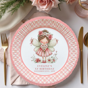 Cute Fairy Girl 2nd Birthday Floral Pink paper  Plate