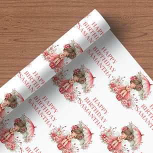 Cute Fairy Girl 2nd Birthday Floral Pink wrapping  Paper