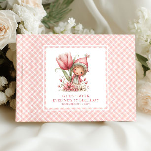 Cute Fairy Girl 2nd Birthday Pink Flowers Guest  Book