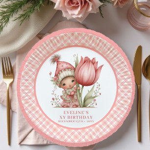 Cute Fairy Girl 2nd Birthday Pink Flowers paper Plate