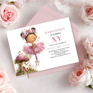 Cute Fairy Girl 5th Birthday Blush Floral invite